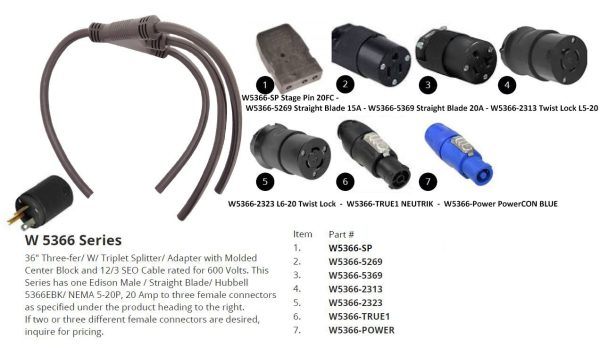 3FER - Edison 20A (M) HBL5366 to 3 PowerCON BLUE (F) NEUTRIK - W5366-POWER Discount