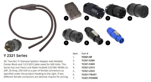 2FER - L6-20 Twist Lock (M) HBL to 2 TRUE1 (F) -Y2321-TRUE1 Fashion