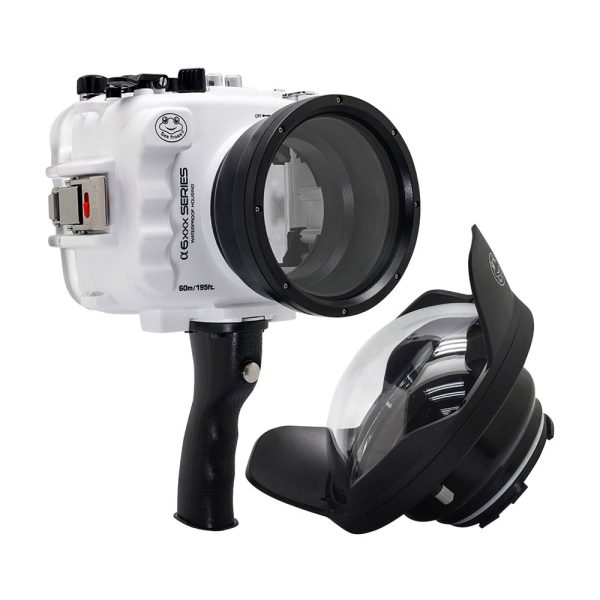 SeaFrogs UW housing for Sony A6xxx series Salted Line with pistol grip & 6  Optical Glass Dry dome port (White)   GEN 3 Online Sale