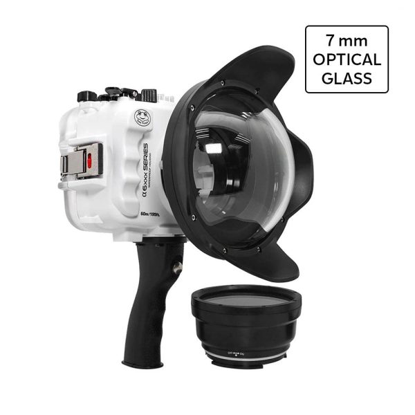 SeaFrogs UW housing for Sony A6xxx series Salted Line with pistol grip & 6  Optical Glass Dry dome port (White)   GEN 3 Online Sale